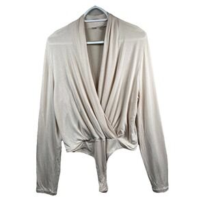 Vince Crossover Bodysuit Women's Sz XL Cream Long Sleeve Rayon Quiet Luxury